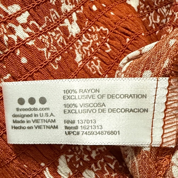 Three Dots Bohemian Floral Rust Pull-On Pants - Picture 9 of 9